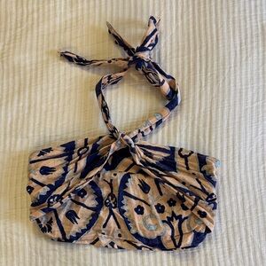 Christian Siriano Navy and Blush Patterned Halter Crop Top